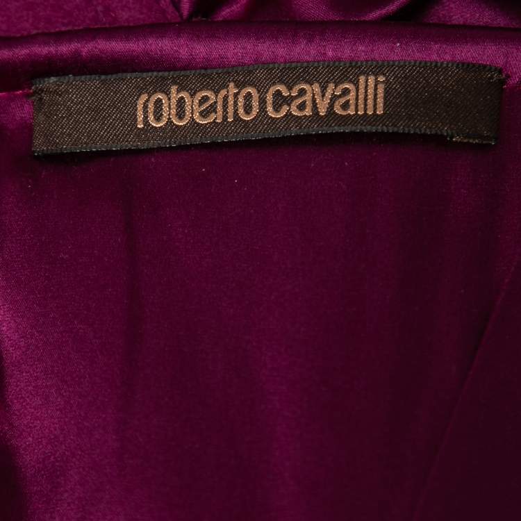 مملوكة مسبقًا Roberto Cavalli Purple Silk & Wool Ruched Bodycon Mini Dress M
