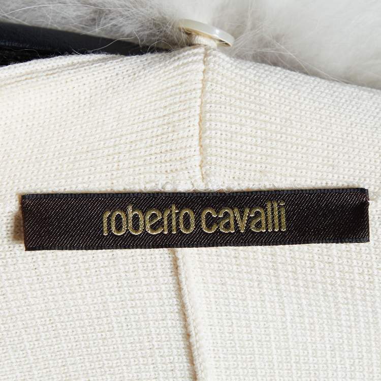 Pre Owned Roberto Cavalli Cream Wool Knit Detachable Fur Collar Shrug S
