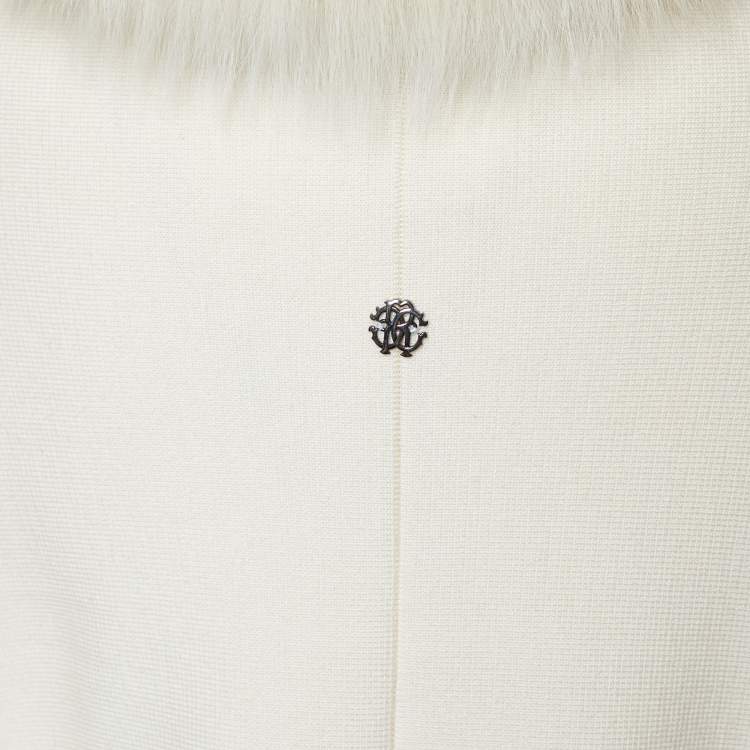 Pre Owned Roberto Cavalli Cream Wool Knit Detachable Fur Collar Shrug S