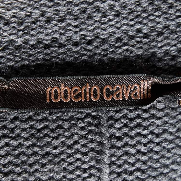 Pre Owned Roberto Cavalli Grey Wool & Silk Knit Fur Collar Sweater M