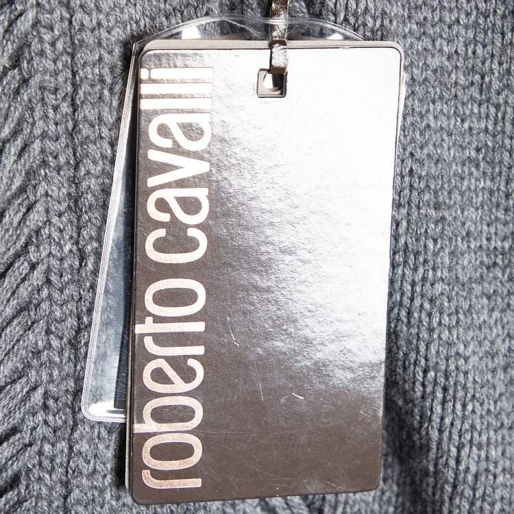 Pre Owned Roberto Cavalli Grey Wool & Silk Knit Fur Collar Sweater M