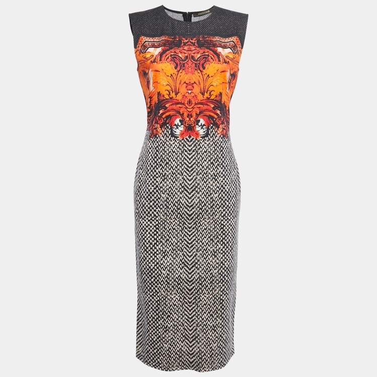 مملوكة مسبقًا Roberto Cavalli Black Tilda Print Wool Sleeveless Sheath Dress M