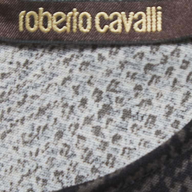 مملوكة مسبقًا Roberto Cavalli Black Tilda Print Wool Sleeveless Sheath Dress M