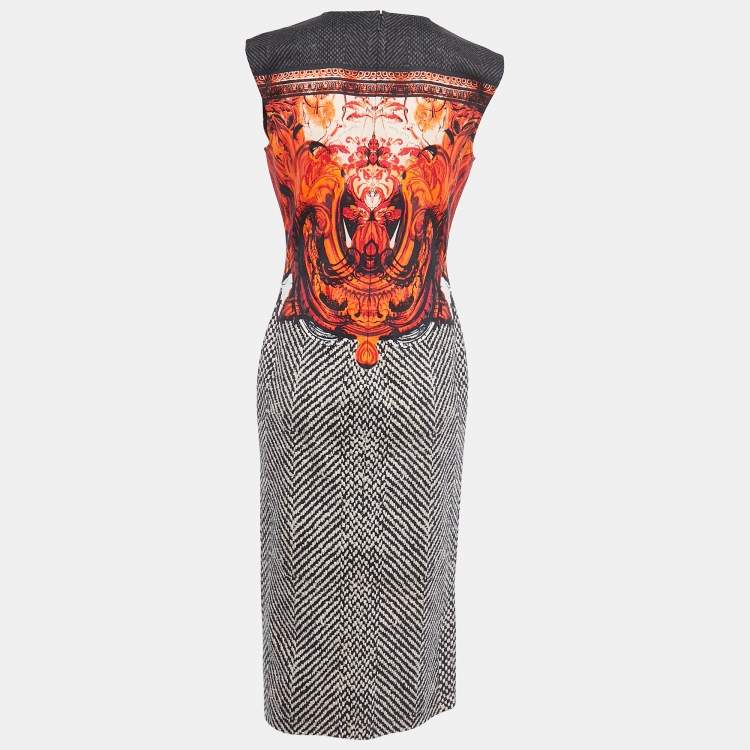مملوكة مسبقًا Roberto Cavalli Black Tilda Print Wool Sleeveless Sheath Dress M