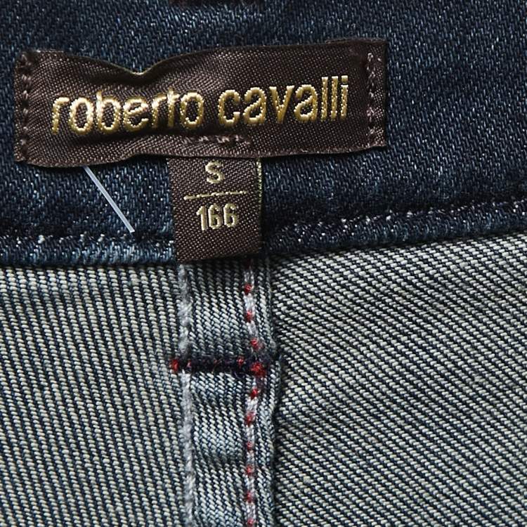 مملوكة مسبقًا Roberto Cavalli Navy Blue Printed Denim Jeans S