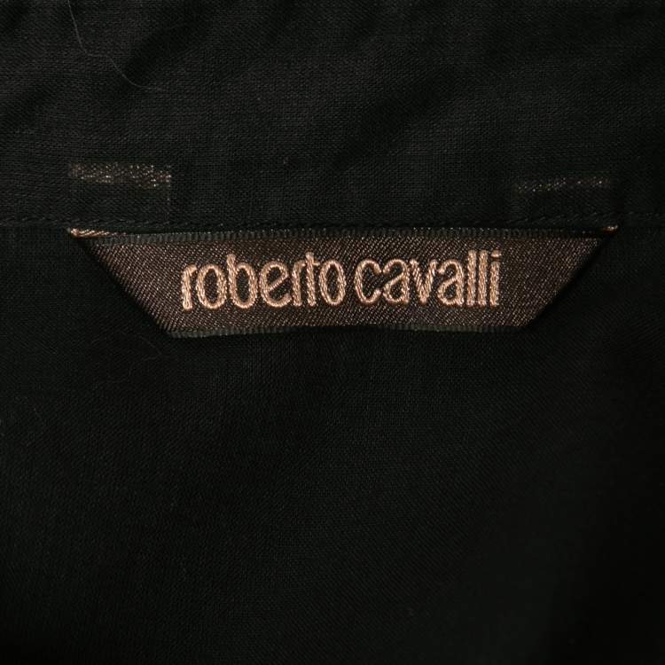 Pre Owned Roberto Cavalli Black Cotton Floral Detail Button Down Shirt L