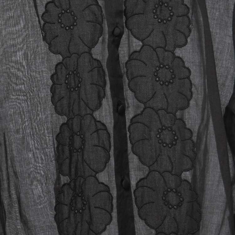 Pre Owned Roberto Cavalli Black Cotton Floral Detail Button Down Shirt L