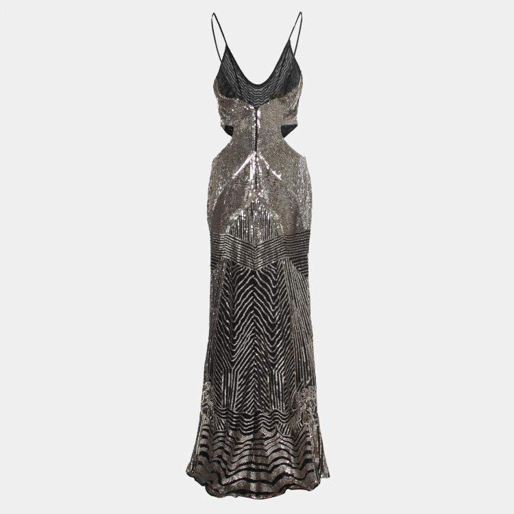 Pre Owned Roberto Cavalli Black Sequined Cutout Sleeveless Gown M