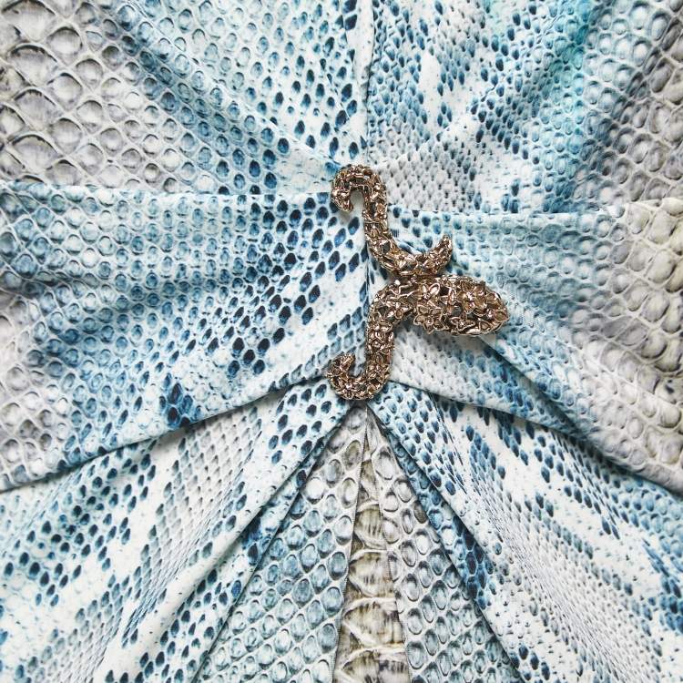 Pre Owned Roberto Cavalli Blue Snake Printed Stretch Jersey Bodycon Dress M