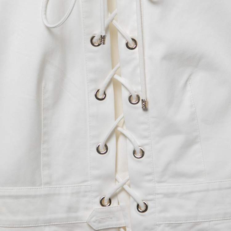 Pre Owned Roberto Cavalli White Cotton Lace-Up Playsuit S