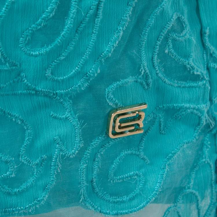 Pre Owned Cavalli Class Blue Embroidered Silk Sleeveless Shift Dress L