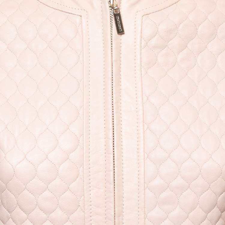 Pre Owned Roberto Cavalli Pink Quilted Leather Zip Front Jacket S