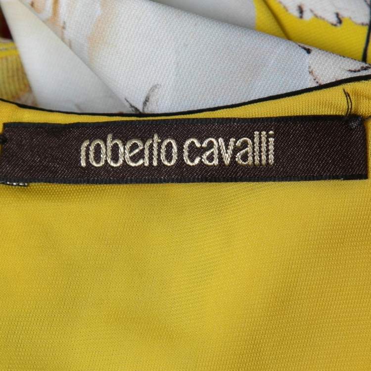 Pre Owned Roberto Cavalli Yellow Floral Printed Jersey Mini Dress S