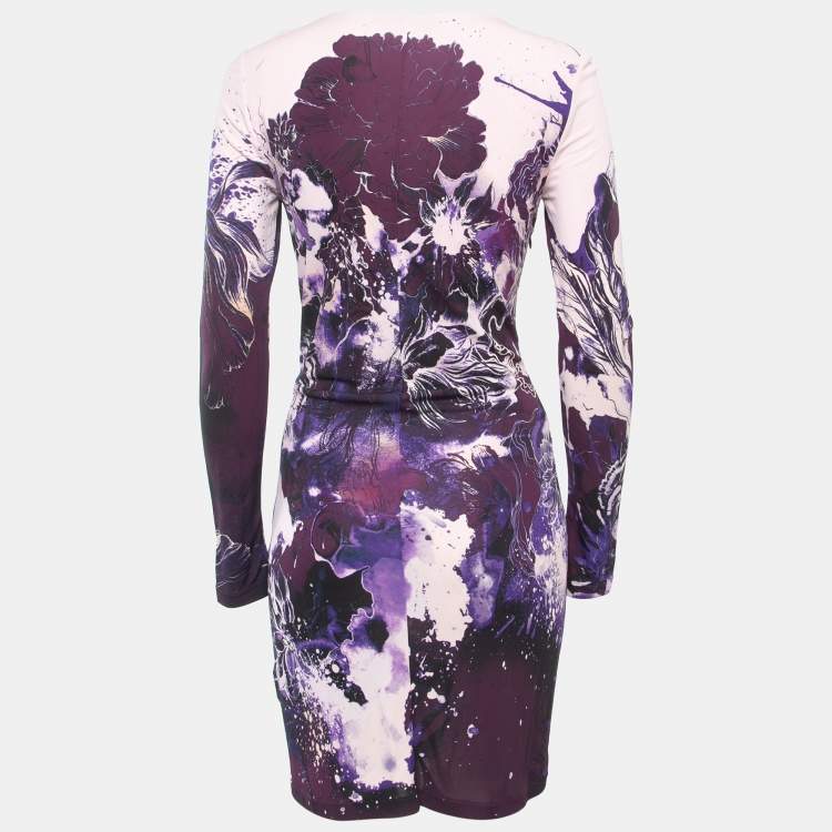 Pre Owned Roberto Cavalli Pink/Purple Print Jersey Short Dress S