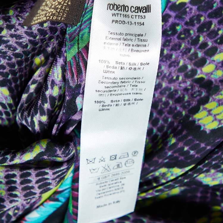 Pre Owned Roberto Cavalli Multicolor Printed Silk Ruffle Detail Maxi Dress S