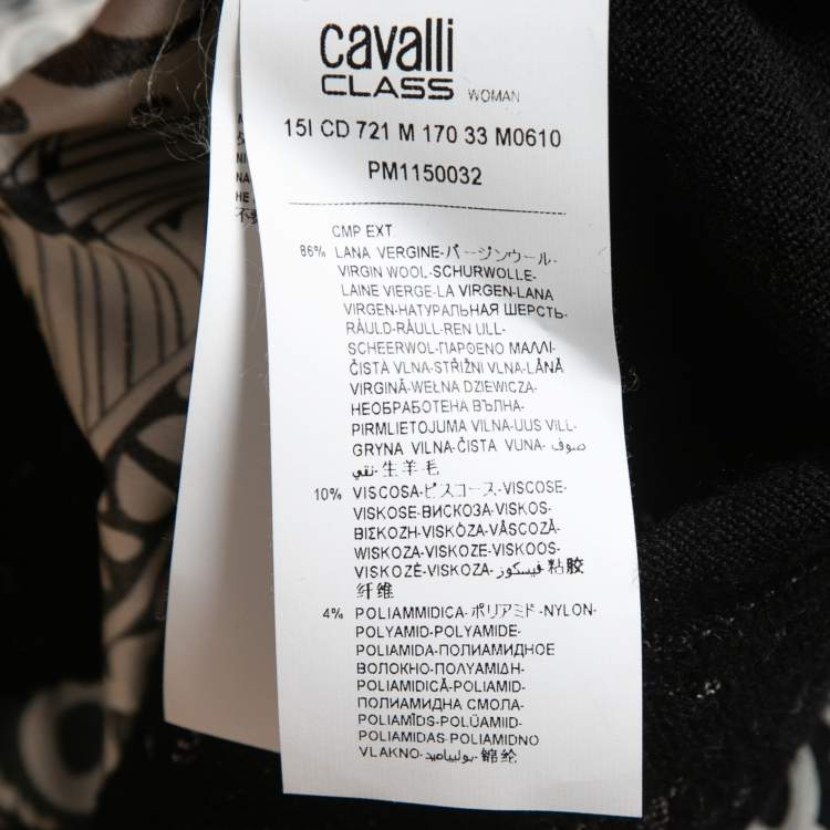 Pre Owned Class by Roberto Cavalli Black Wool & Printed Silk V-Neck Sweater S 