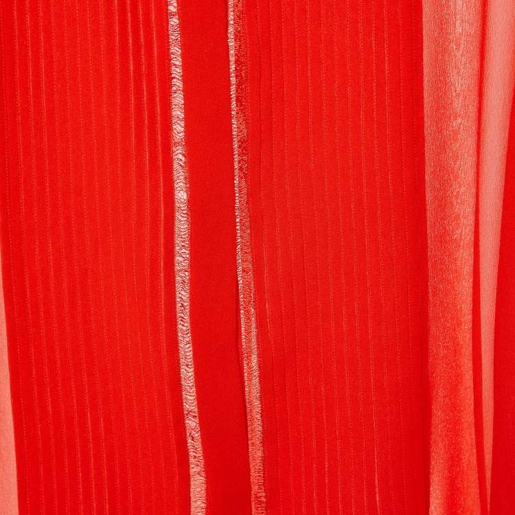 Pre Owned Roberto Cavalli Coral Red Silk Pintuck Detail Button Front Shirt L