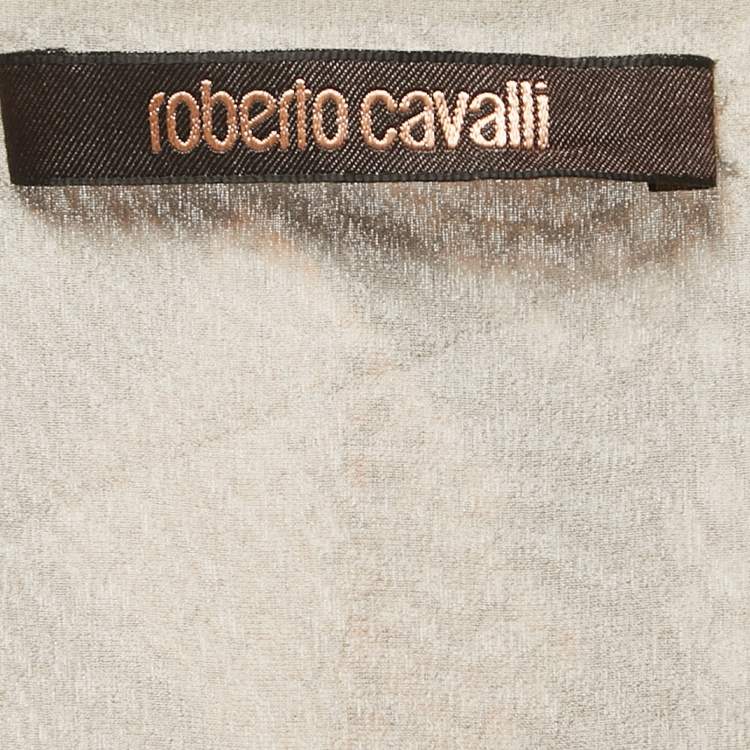 Pre Owned Roberto Cavalli Brown Snake Print Silk Long Sleeve Flared Mini Dress M