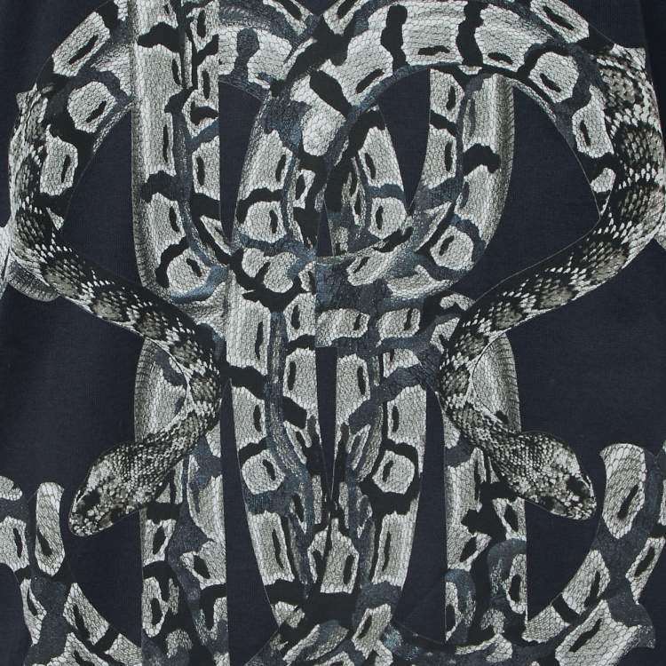 Pre Owned Roberto Cavalli Navy Blue Logo Print Cotton V-Neck Half Sleeve T-Shirt M