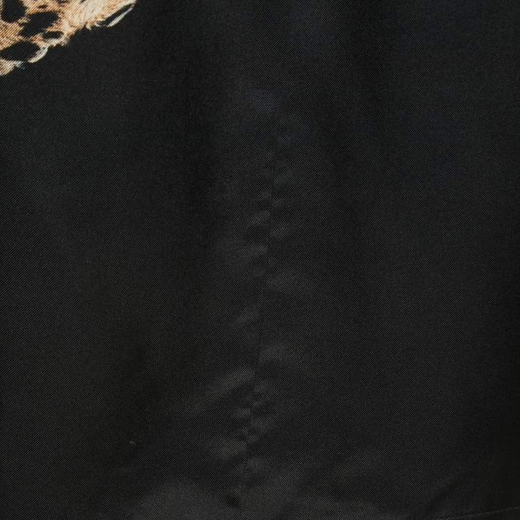 Pre Owned Roberto Cavalli Black Leopard Print Silk Short Sleeve Blouse M