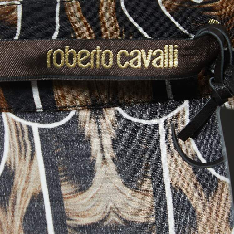 Pre Owned Roberto Cavalli Black Animal Print Crepe Maxi Skirt M