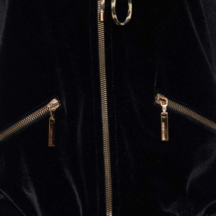 Pre Owned Roberto Cavalli Black Velvet Hooded Jumpsuit M
