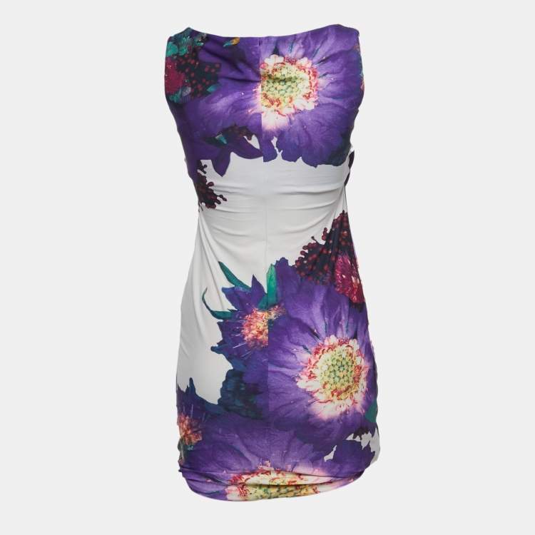 Pre Owned Roberto Cavalli Multicolor Floral Print Jersey Draped Sleeveless Mini Dress M