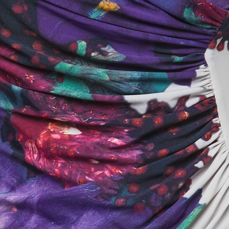 Pre Owned Roberto Cavalli Multicolor Floral Print Jersey Draped Sleeveless Mini Dress M