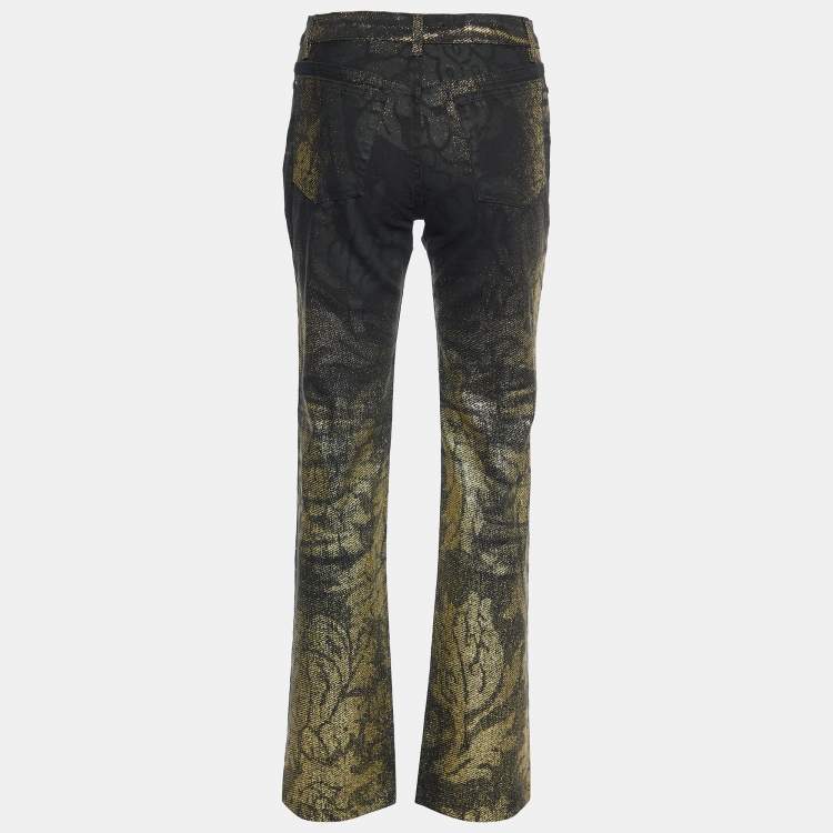 Pre Owned Roberto Cavalli Black Lurex Printed Denim Jeans M