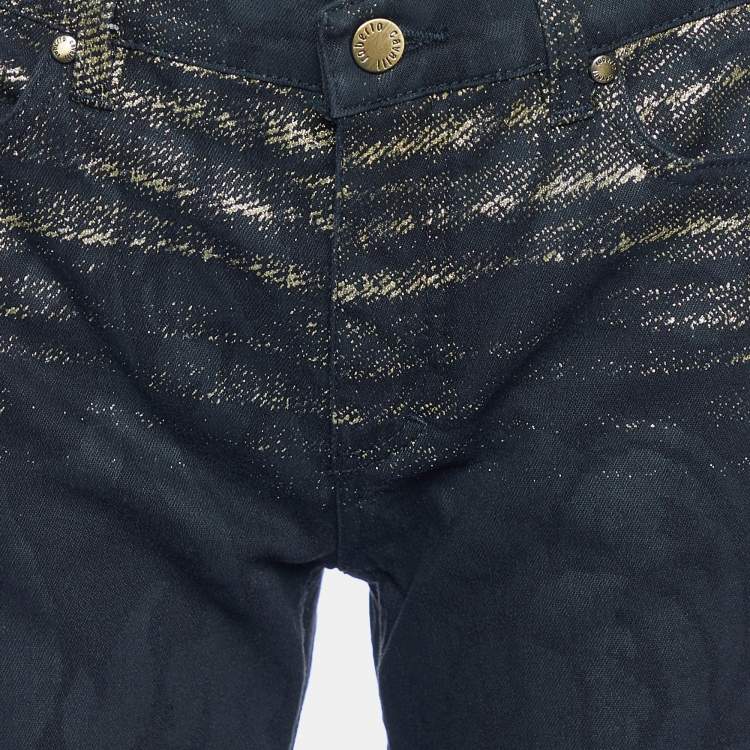 Pre Owned Roberto Cavalli Black Lurex Printed Denim Jeans M