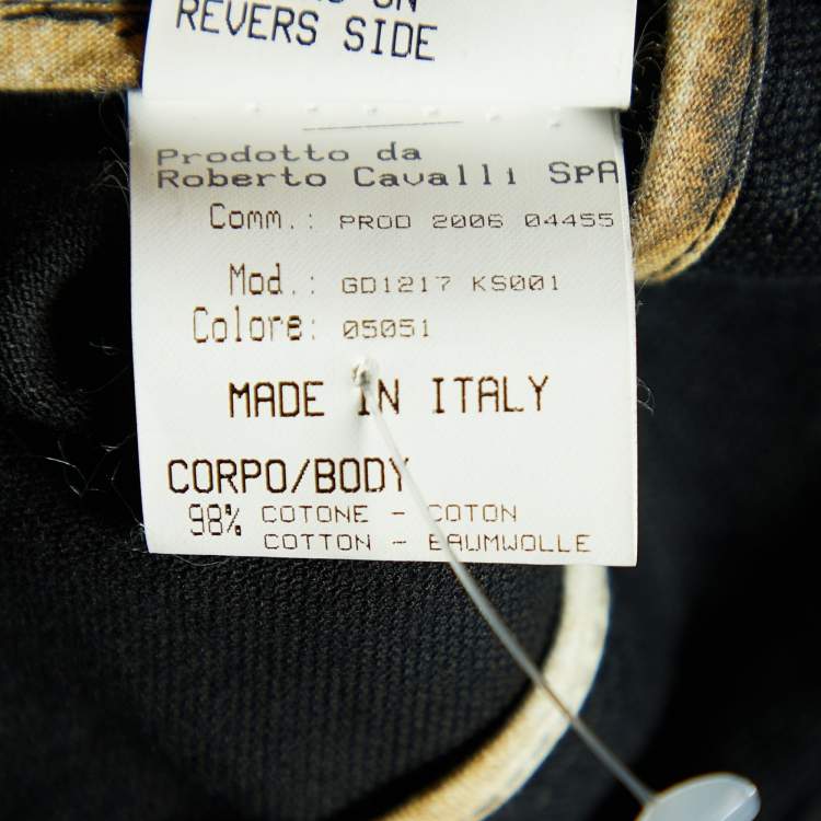 Pre Owned Roberto Cavalli Black Cotton & Printed Velvet Detail Pants L