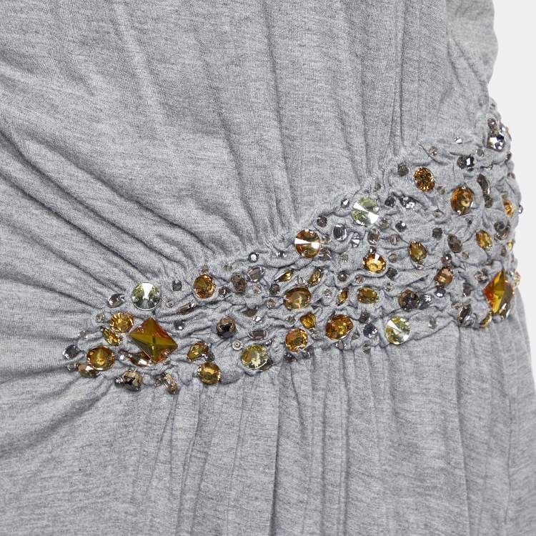 مملوكة مسبقًا Roberto Cavalli Grey Knit Embellished Detail Tunic M