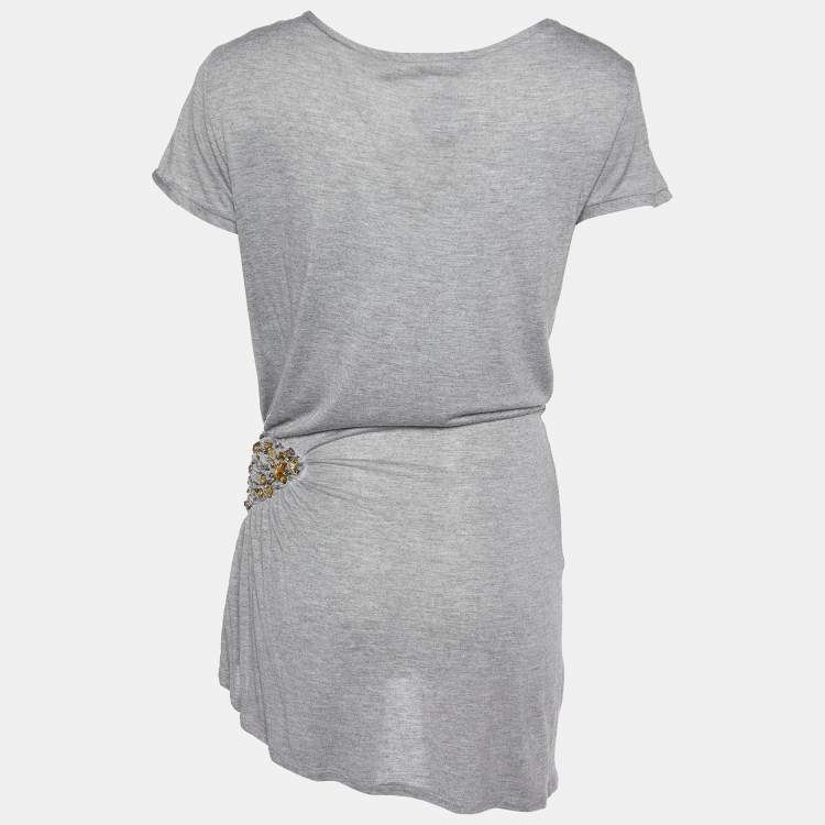 مملوكة مسبقًا Roberto Cavalli Grey Knit Embellished Detail Tunic M