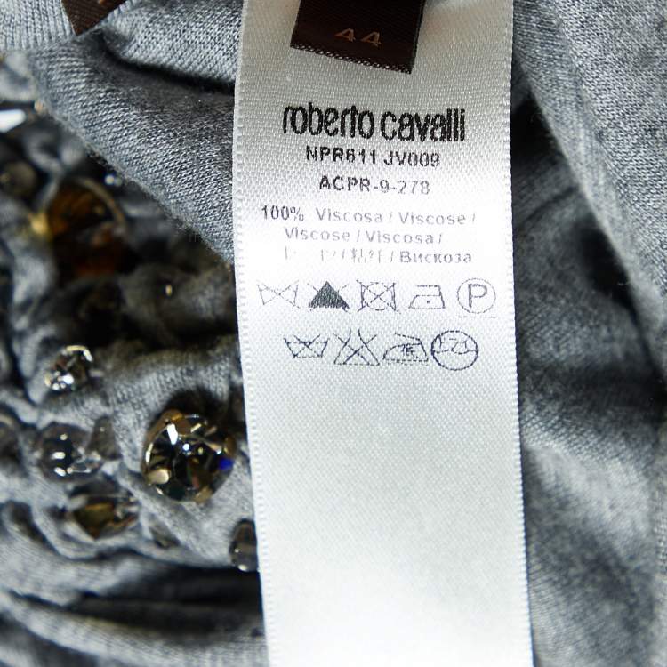 مملوكة مسبقًا Roberto Cavalli Grey Knit Embellished Detail Tunic M
