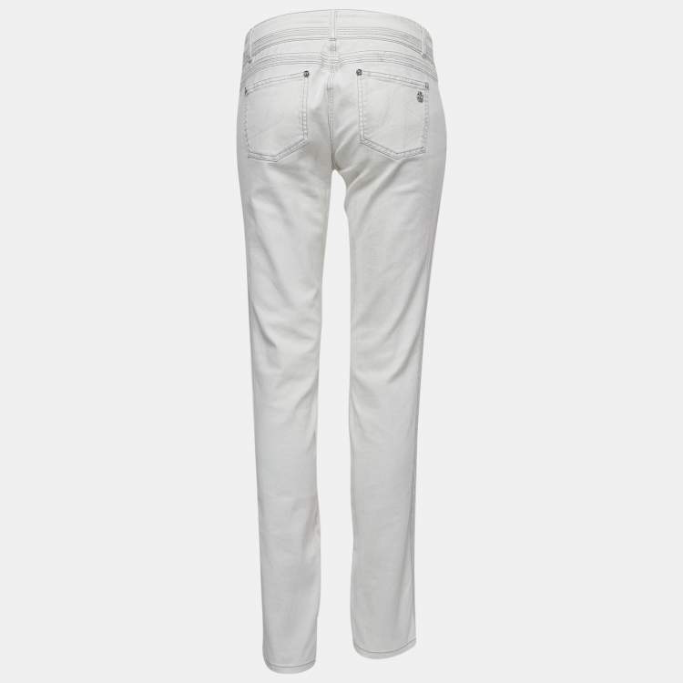 Pre Owned Roberto Cavalli White Patterned Denim Stitch Detailed  Jeans M Waist 30"