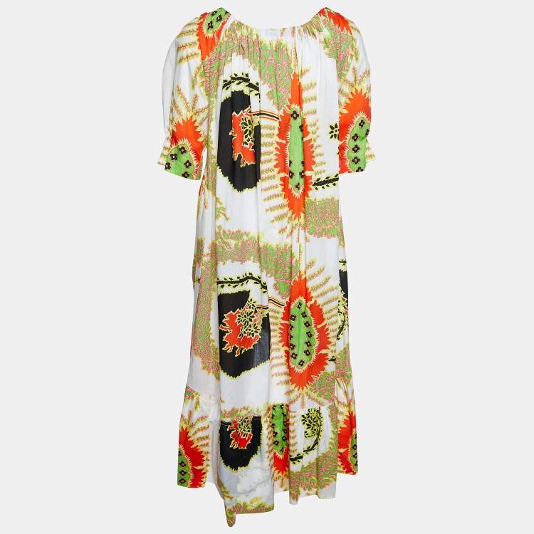 Pre Owned Roberto Cavalli Multicolor Printed Cotton High Low Hem Midi Dress M