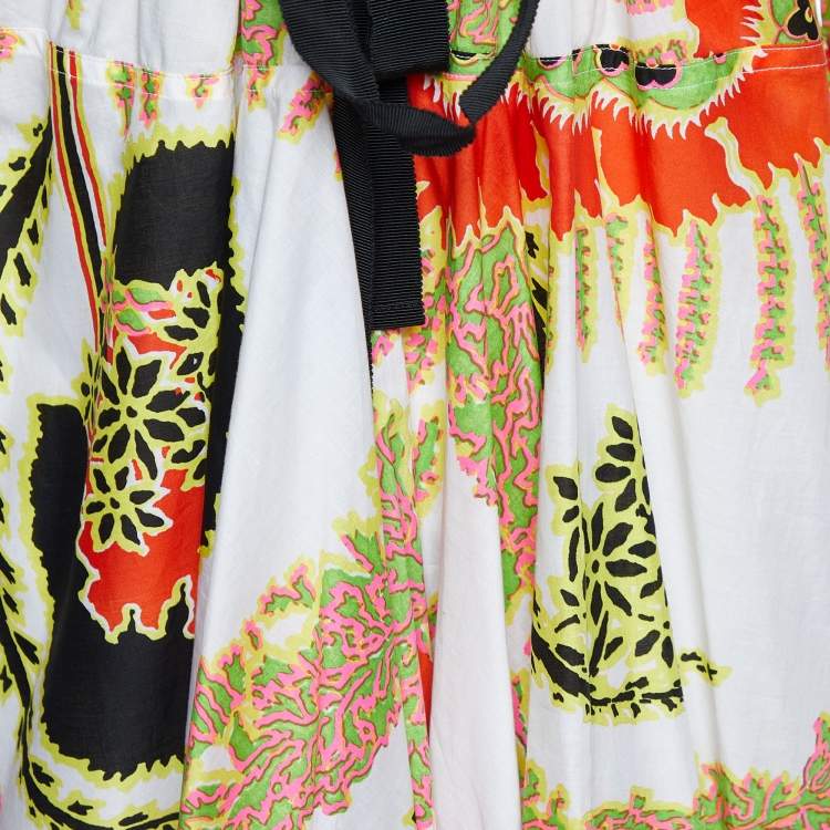 Pre Owned Roberto Cavalli Multicolor Printed Cotton High Low Hem Midi Dress M