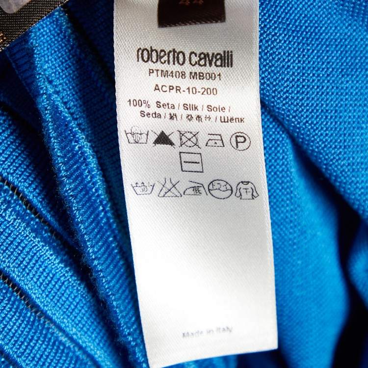 مملوكة مسبقًا Roberto Cavalli Blue Silk Knit Off Shoulder Mini Dress M