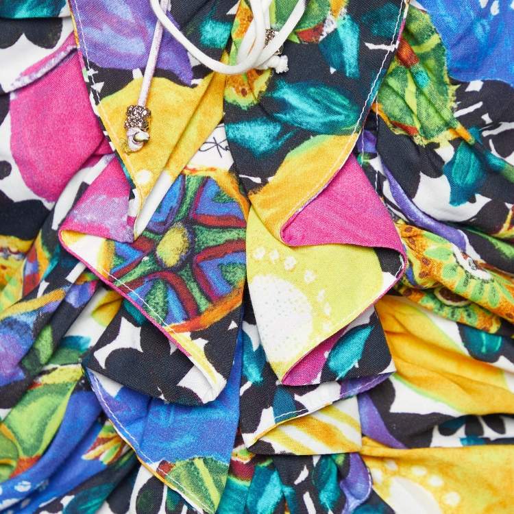 مملوكة مسبقًا Roberto Cavalli Multicolor Printed Viscose Ruched Sleeveless Mini Dress L