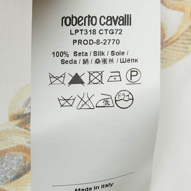 Pre Owned Roberto Cavalli Cream Chain Print Silk Wrap Mini Skirt M