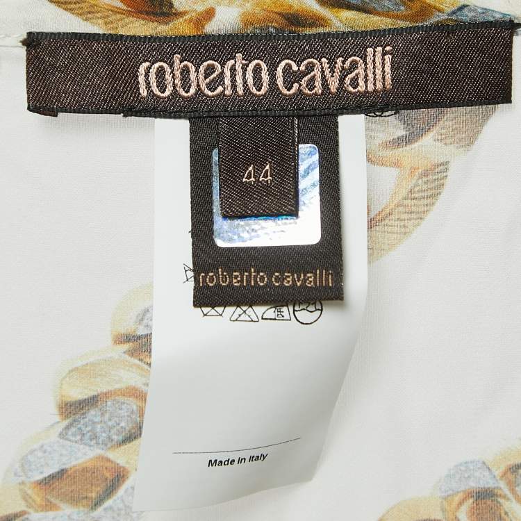Pre Owned Roberto Cavalli Cream Chain Print Silk Wrap Mini Skirt M