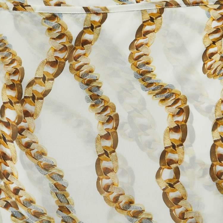 Pre Owned Roberto Cavalli Cream Chain Print Silk Wrap Mini Skirt M