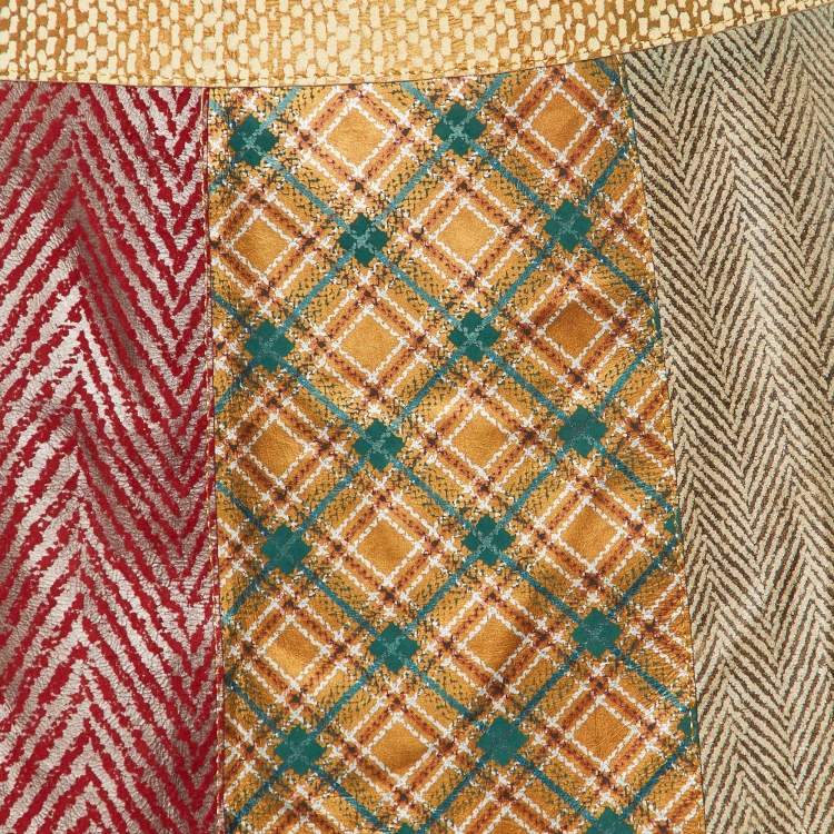 Pre Owned Roberto Cavalli Vintage Multicolor Patch Detail Leather Mini Skirt L