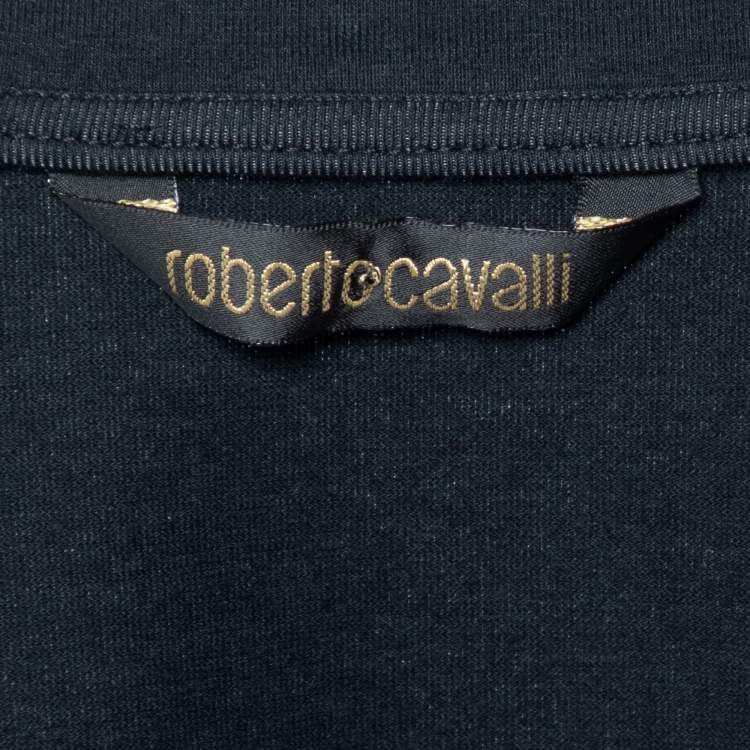 مملوكة مسبقًا Roberto Cavalli Black Cotton Knit V-Neck Long Sleeve T-Shirt L 