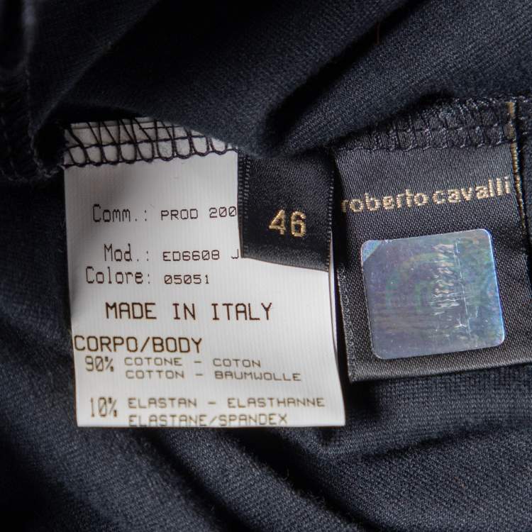 مملوكة مسبقًا Roberto Cavalli Black Cotton Knit V-Neck Long Sleeve T-Shirt L 