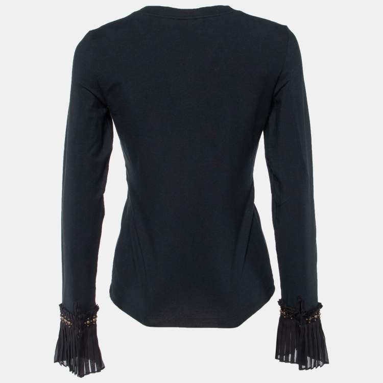 مملوكة مسبقًا Roberto Cavalli Black Cotton Knit V-Neck Long Sleeve T-Shirt L 