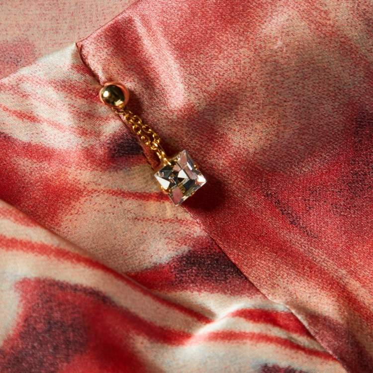 Pre Owned Roberto Cavalli Pink Printed Jersey Cami Top & Silk Satin Pants XL/M