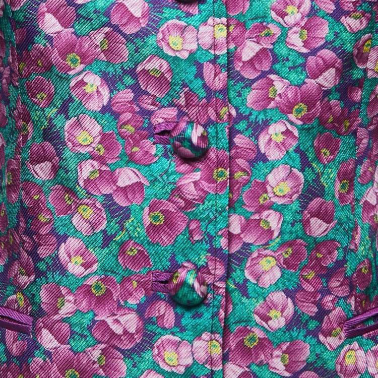Pre Owned Roberto Cavalli Purple Floral Print Silk Single Breasted Blazer S