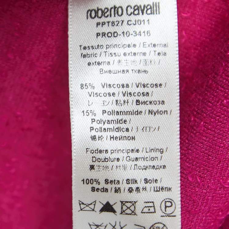 Pre Owned Roberto Cavalli Pink Velvet Logo Patch Zip Front Hooded Jacket M