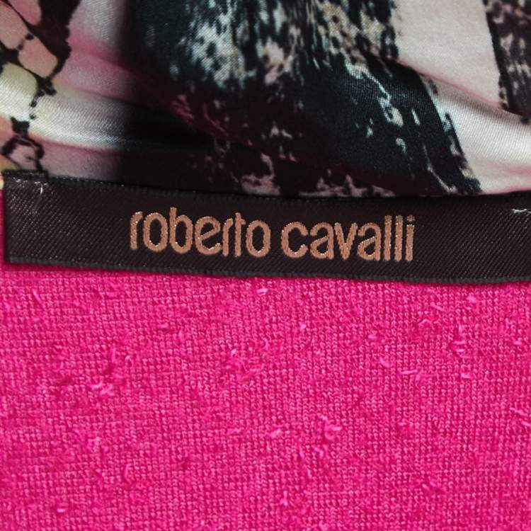 Pre Owned Roberto Cavalli Pink Velvet Logo Patch Zip Front Hooded Jacket M